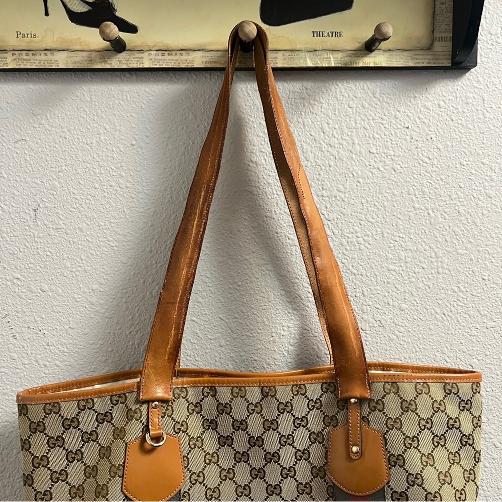 Gucci Jolie Sherry Beige Tan Stripe Tote - Picture 13 of 15